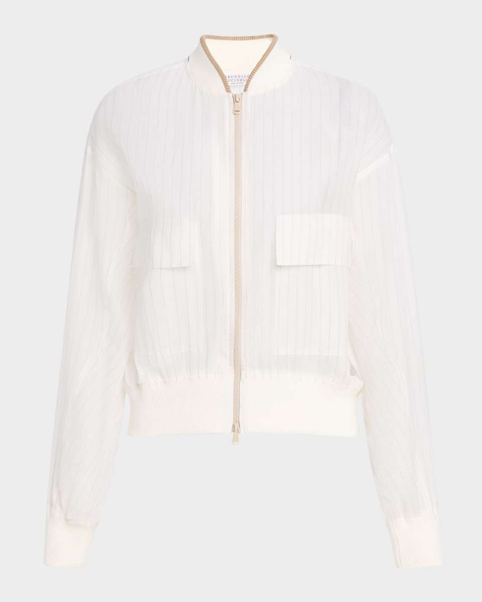 Pinstriped Cotton Gauze Bomber Jacket